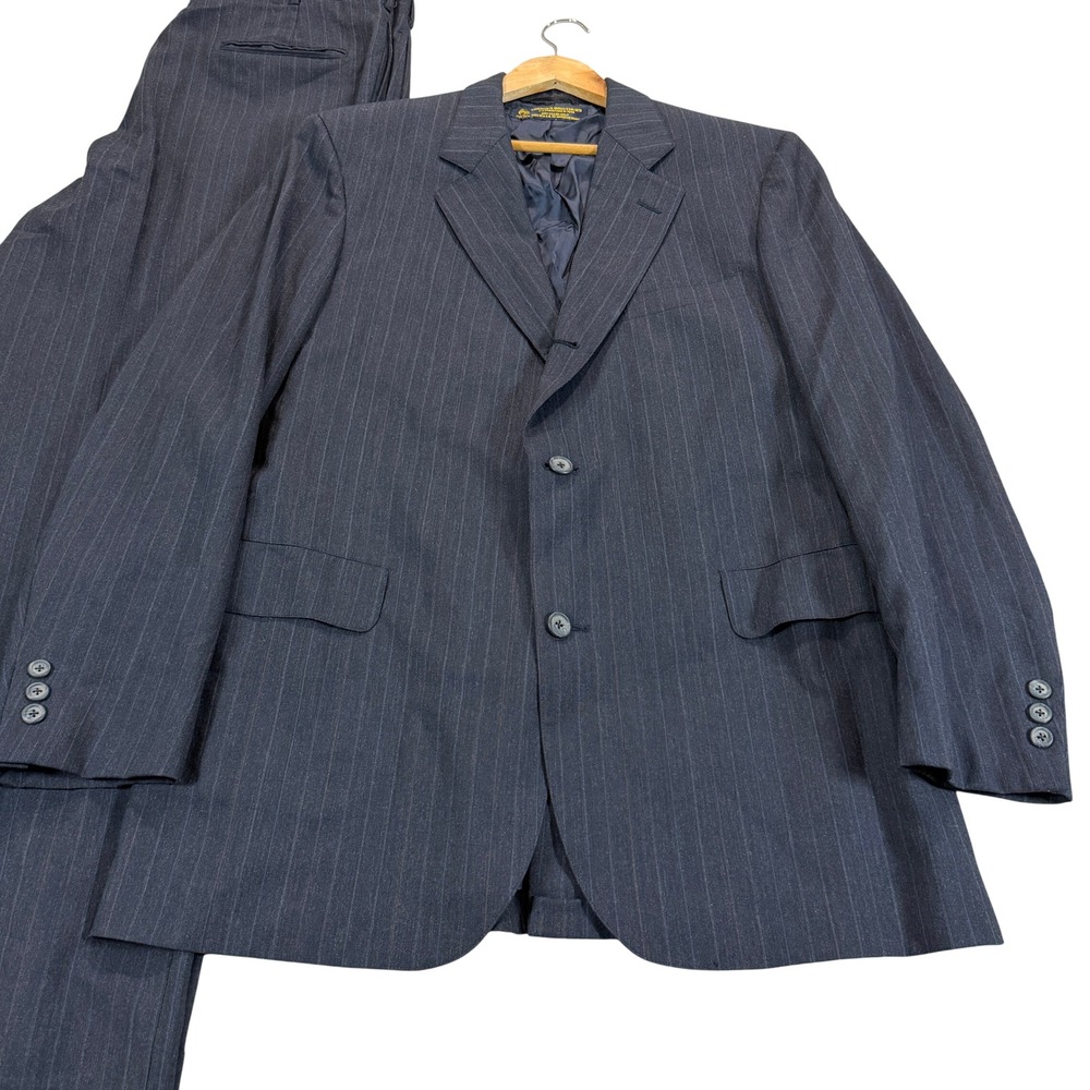 Vintage Brooks Brothers Mens 42L Navy Pinstripe Wool Suit 2pc USA Pants 36x32